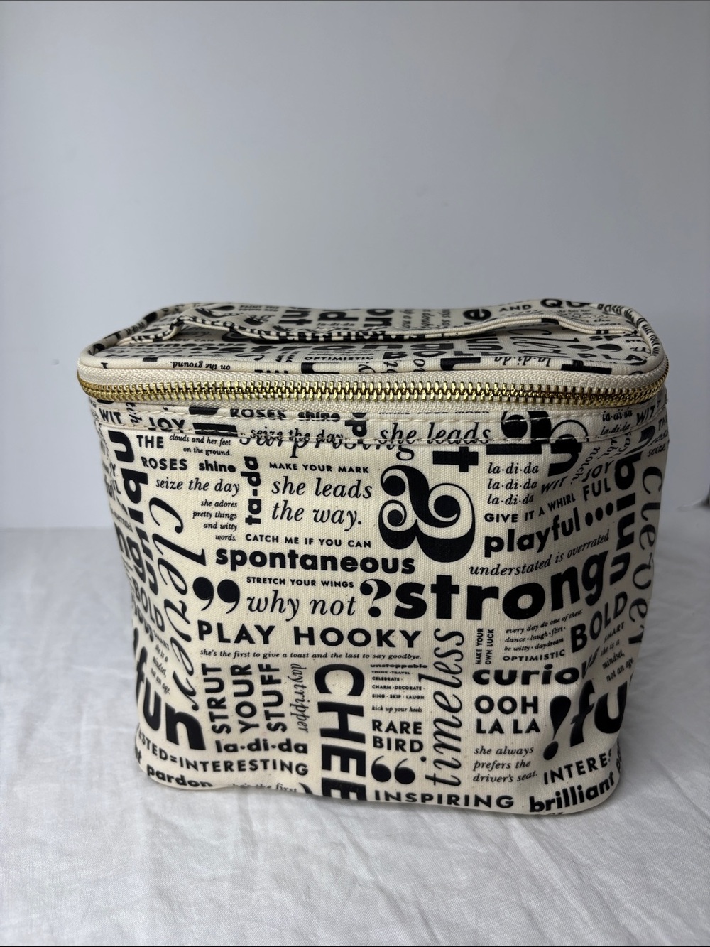 Kate Spade Black and Cream Typography Lunch Tote